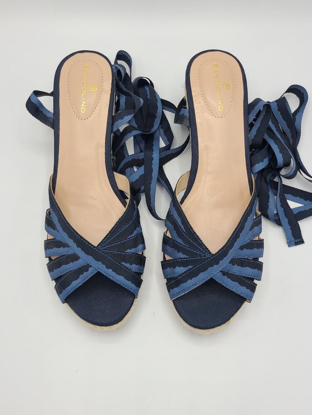 Bandolino Nestle 2 Blue Ribbon Espadrille Wedge Sandals Lace Up Ankle Tie 8.5 - Picture 6 of 15